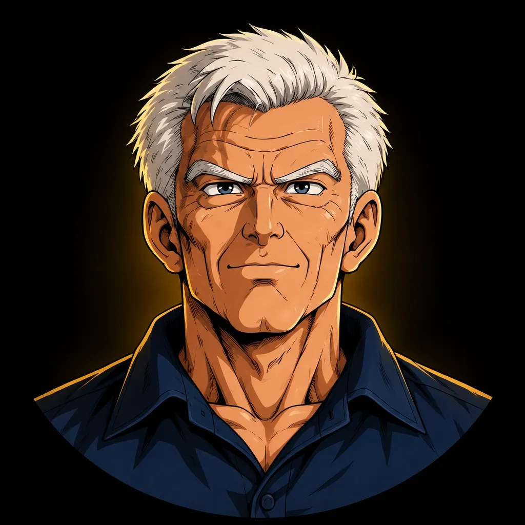 Anime avatar of an older man with silver hair