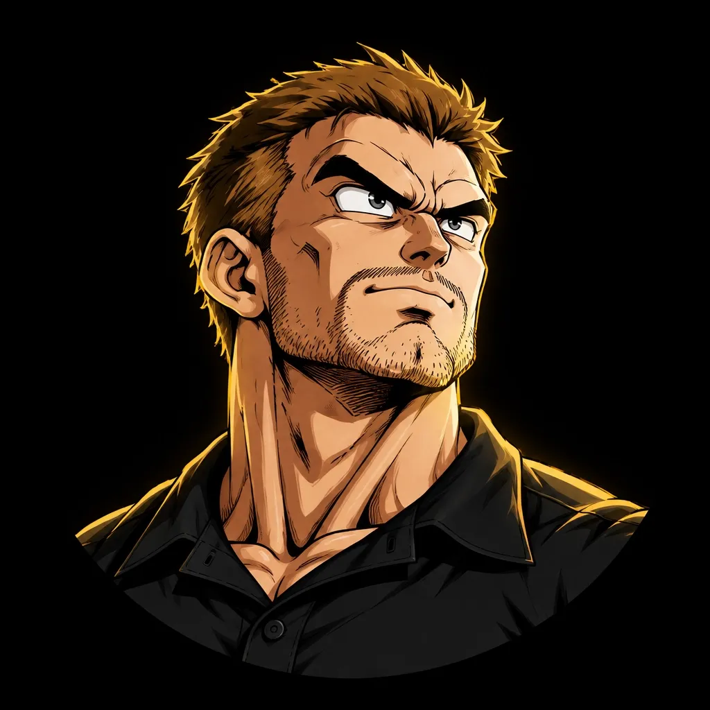 Anime avatar of a determined tradesman and heavy lifter